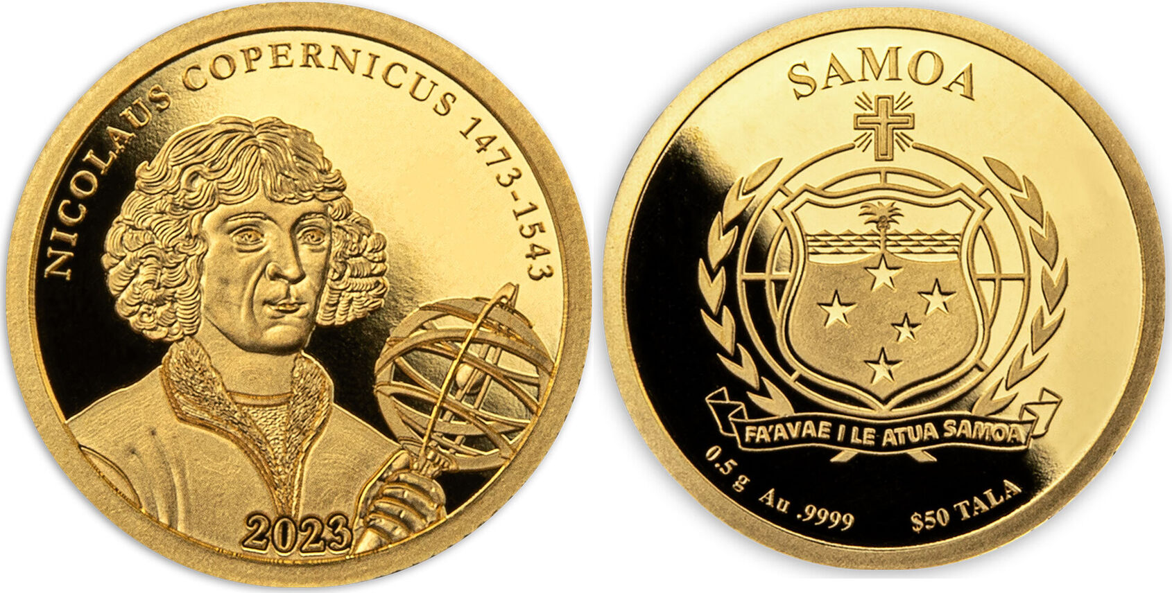 10 Dollars NICOLAUS COPERNICUS Small Gold Coin 50 Tala Samoa 2023