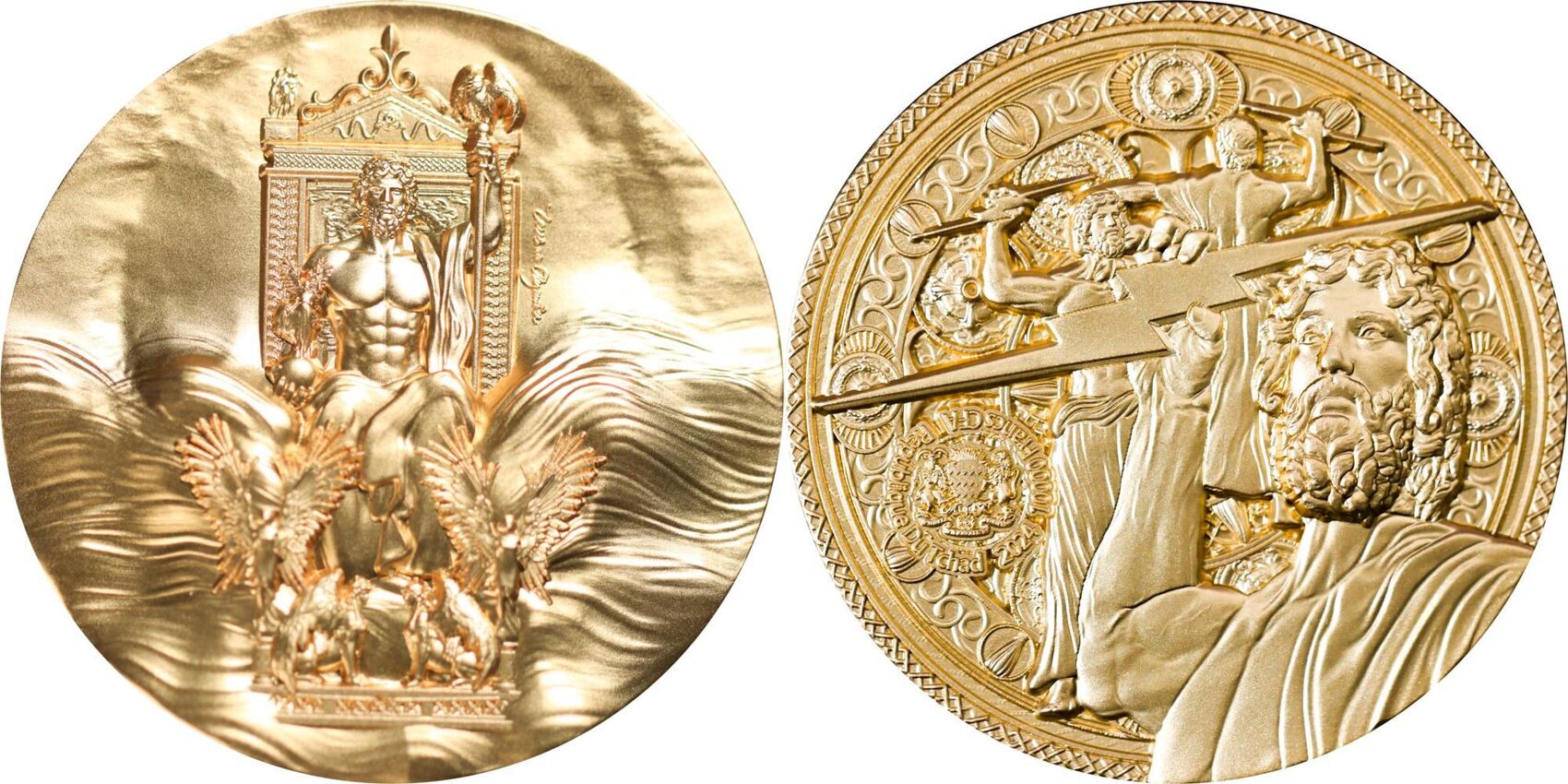 Zeus At Olympia Gilded Oz Silver Coin Francs Chad Bu