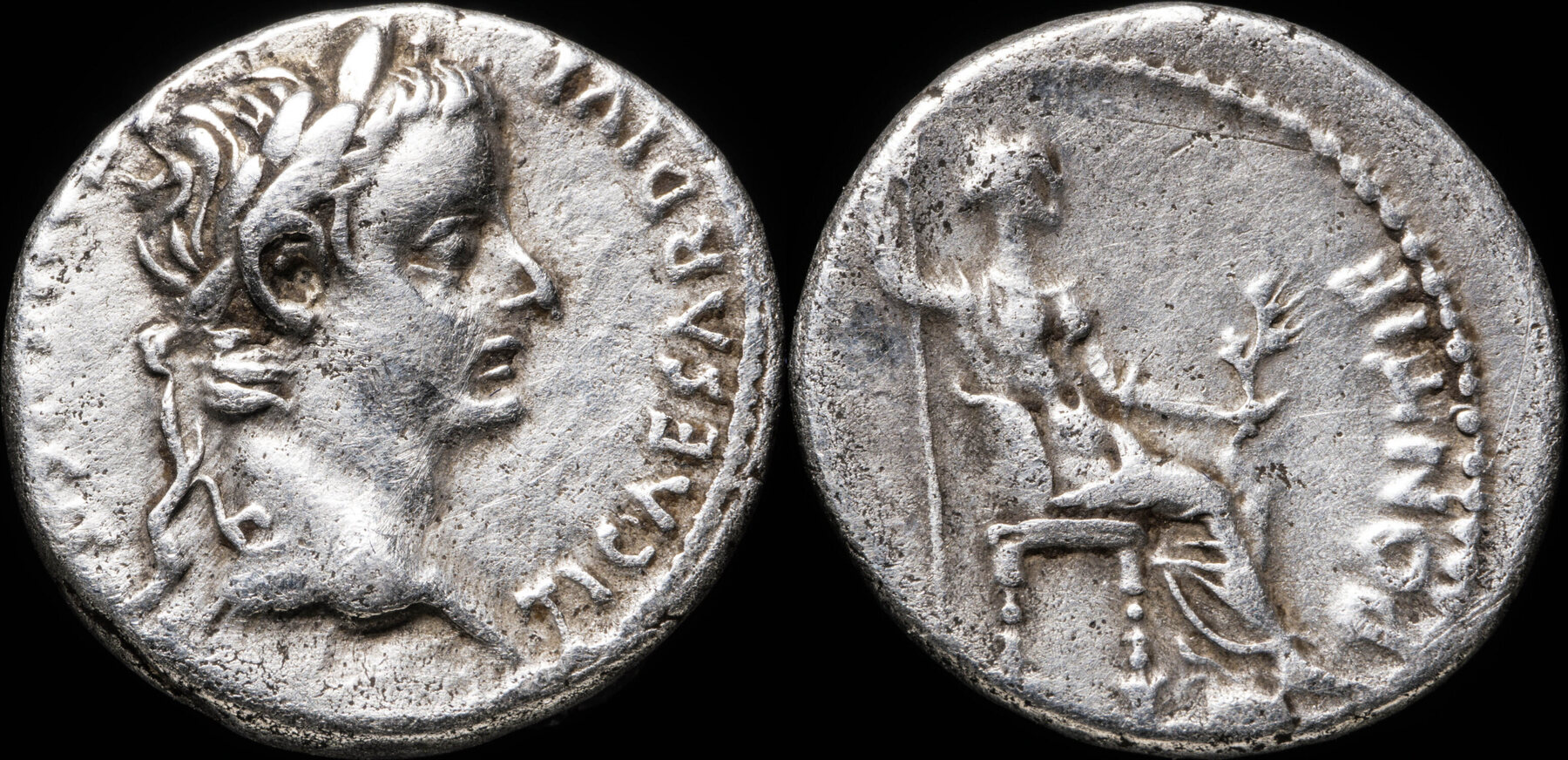 Roman Empire Tiberius Ar Denarius Pontif Maxim Mm Gr Vf