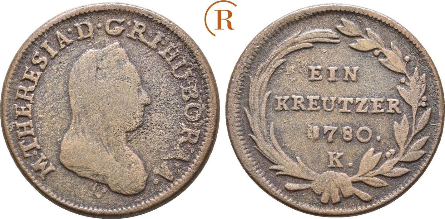 Habsburg 1 Kreuzer Kremnitz 1780 K Maria Theresia 1740 1780 VF MA