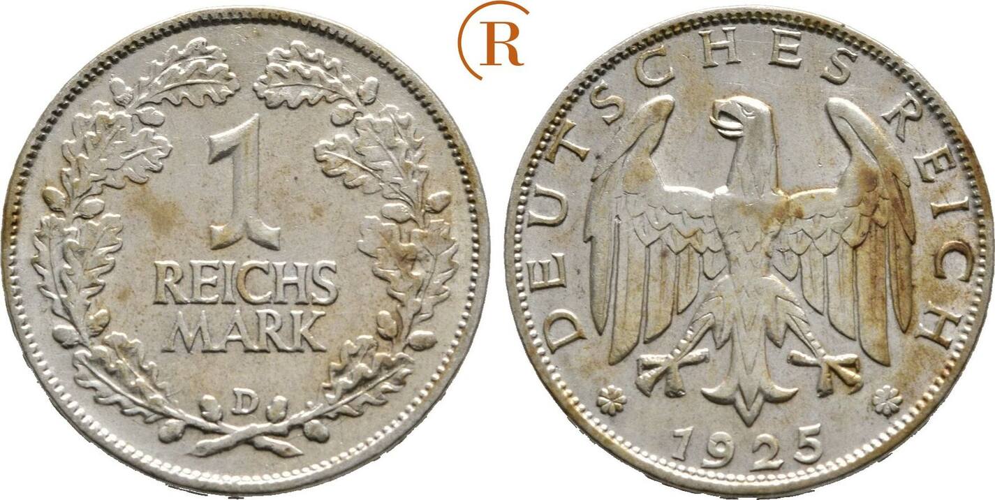 Weimarer Republik 1 Reichsmark 1925 D VF EF MA Shops