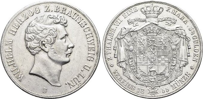 Braunschweig Herzogtum Doppeltaler 1855 B Wilhelm 1831 1884 Min Kr