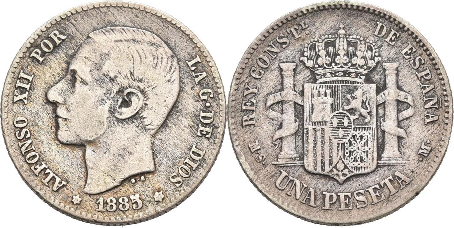 Spanien Peseta 1885 Alfons XII 1874 1885 VF MA Shops