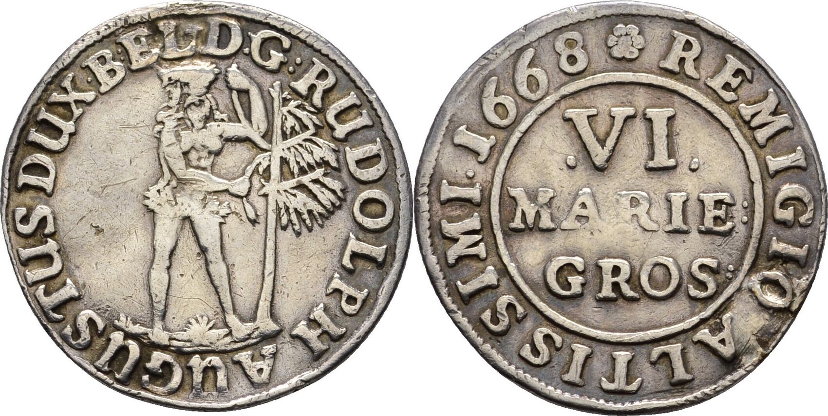 Braunschweig Wolfenbüttel 6 Mariengroschen 1668 Rudolph August 1666