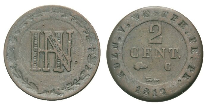 Königreich Westfalen Hieronymus Napoleon, 1807 - 1813 2 Cent 1812 sehr schön 