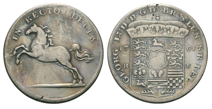 Braunschweig Calenberg Hannover Georg Ludwig, 1698 - 1714 Taler 1701 winziger Randfehler, ss 