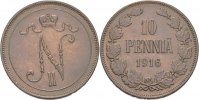 Russland Finnland 10 Penniä Nikolaus II., 1894-1917.