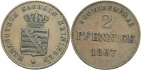 Sachsen Meiningen 2 Pfennig 1867 Kratzer, vz Georg II., 1866 - 1914 12,00 EUR 