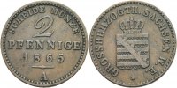 Sachsen Weimar und Eisenach 2 Pfennig 1865 vz Carl Alexander, 1853 - 1901 10,00 EUR 
