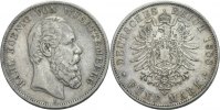 Württemberg 5 Mark Karl, 1864 - 1891.