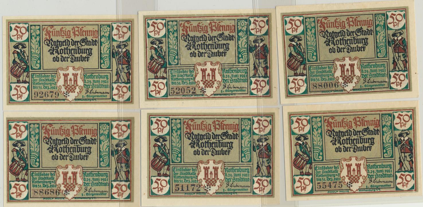 Rothenburg Ob Der Tauber 1921 Notgeldscheine Der Stadt 6 X 50 Pfennig