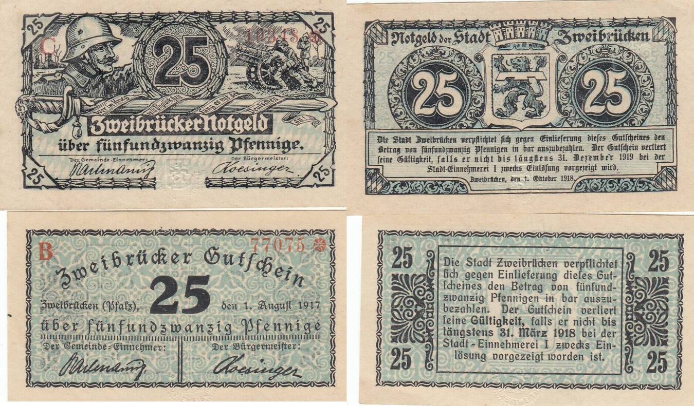 Deutschland Deutsches Reich 2x 25 Pfennig 1917 1918 Notgeldschein