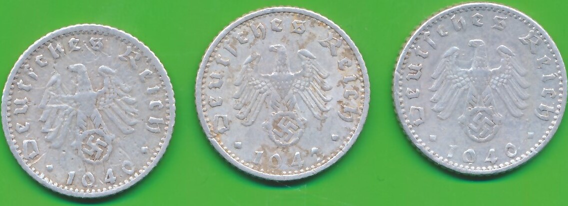 Deutschland Drittes Reich 50 Pfennig 3 Stück 1940 1942 Münzen Lot 3