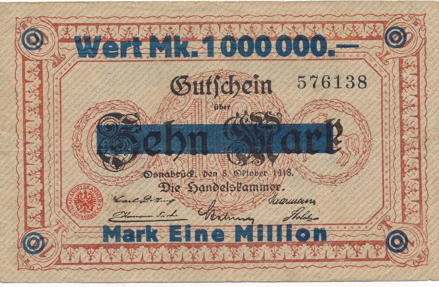 Deutschland Deutsches Reich Million Mark Berdruck Auf Mark