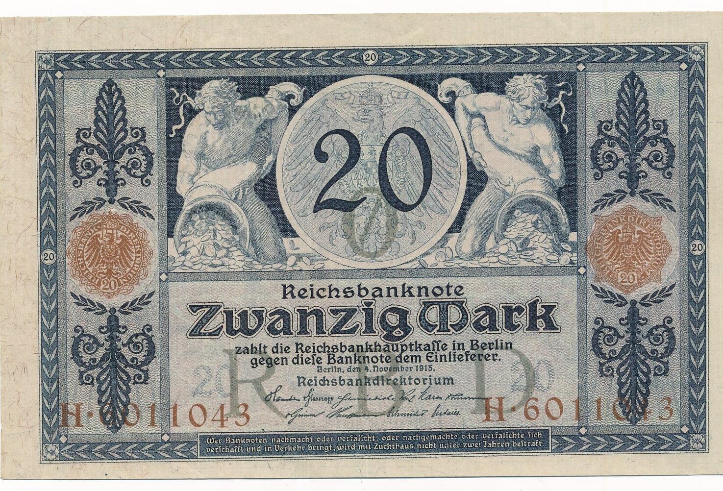 Deutschland Deutsches Reich Mark Reichsbanknote Geldschein