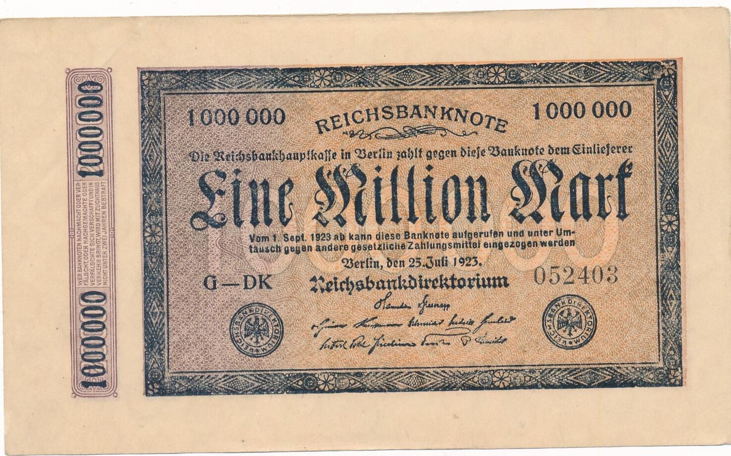 Deutschland Deutsches Reich Million Mark Reichsbanknote