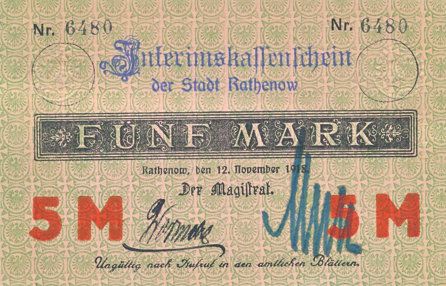 Deutschland Deutsches Reich Mark Notgeldschein Notgeld Rathenow