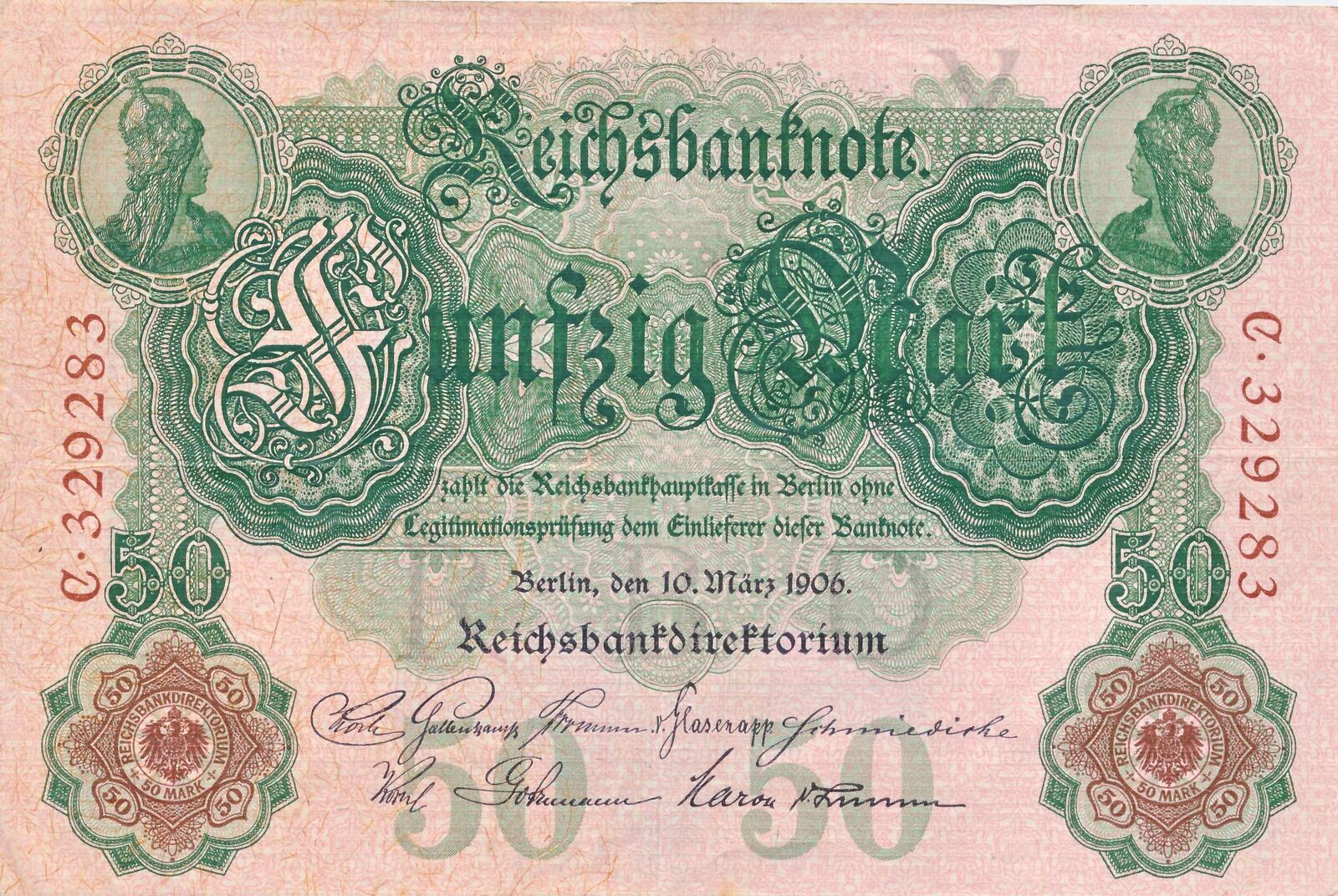 Deutschland Deutsches Reich 50 Mark Reichsbanknote 1906 Banknote Udr Y