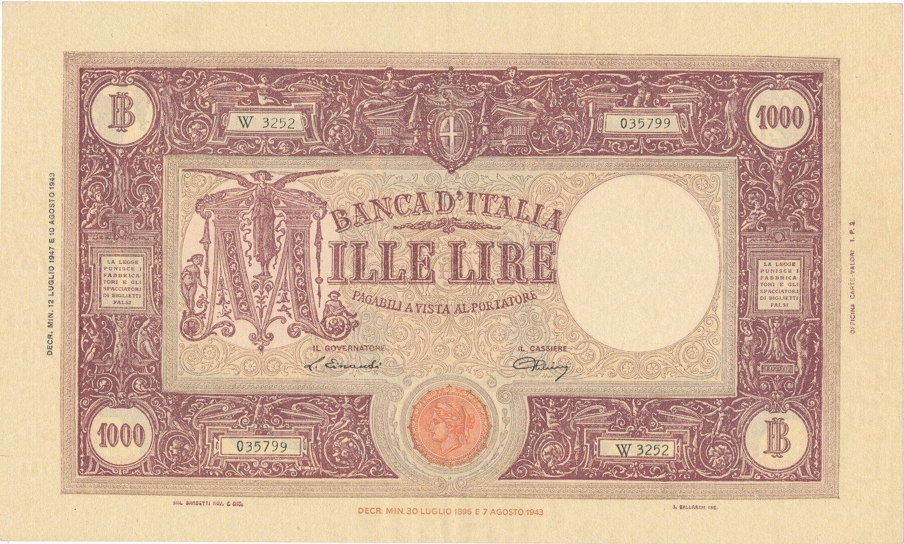 Italien Lire Banknote Geldschein Lire Mille Banca D Italia Ef