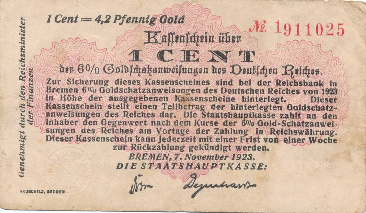 Deutsches Reich Deutschland Cent Pfennig Gold Notgeld