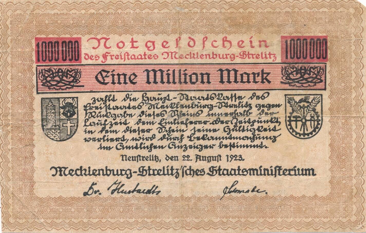 Deutsches Reich Deutschland Million Mark Mecklenburg Strelitz