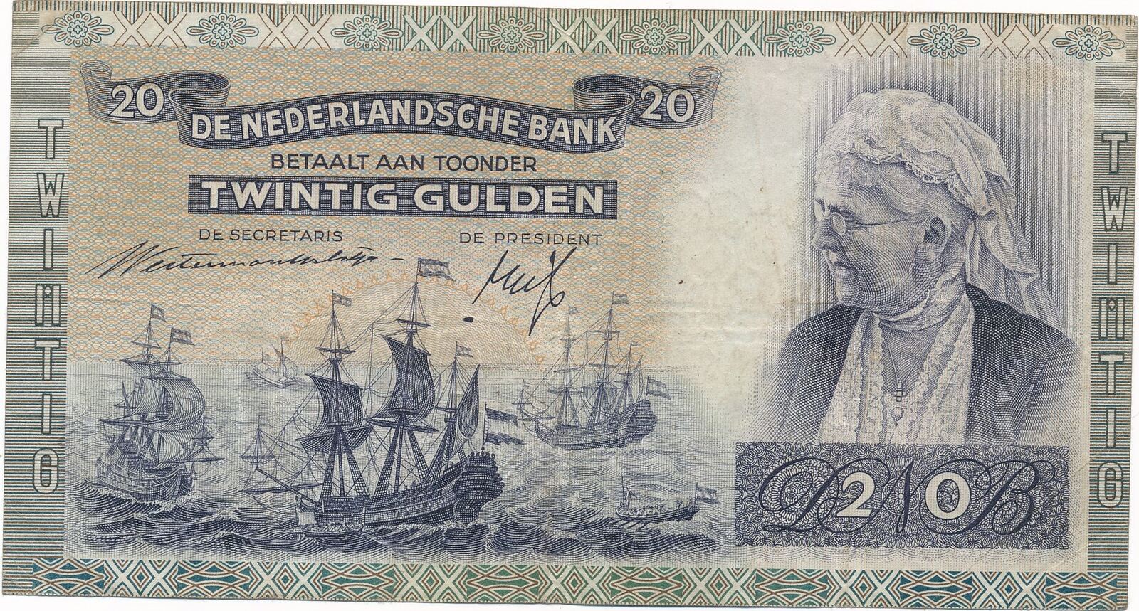 Niederlande 20 Gulden 1941 VF Mittelknick MA Shops