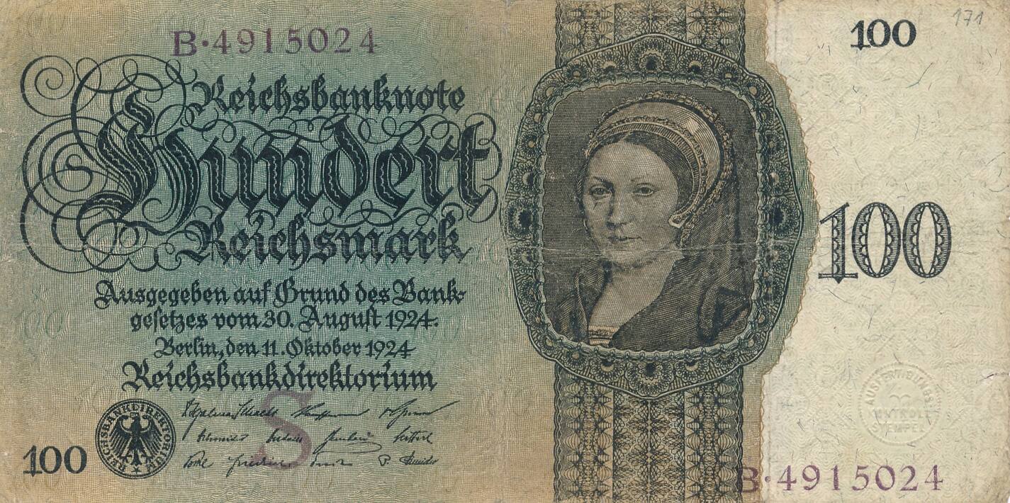 Deutsches Reich Deutschland 100 Mark Reichsmark Reichsbanknote 1924