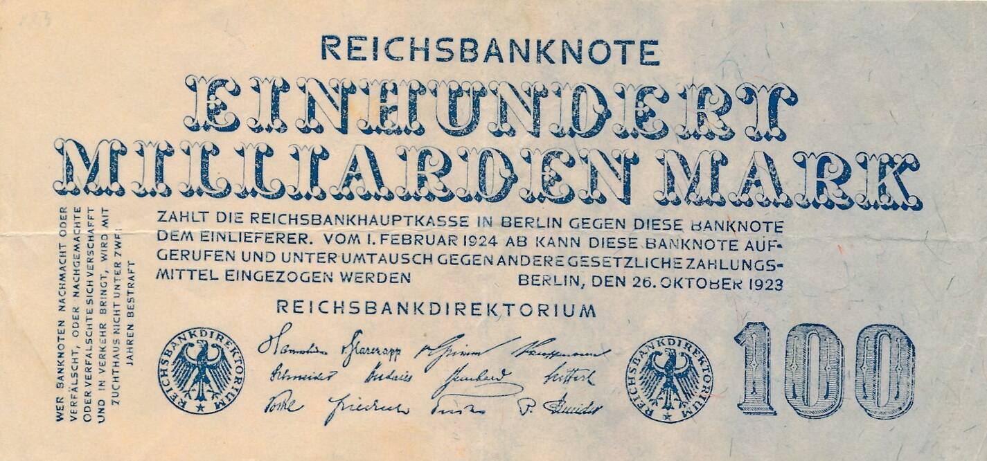 Deutsches Reich Deutschland Milliarden Mark Reichsbanknote