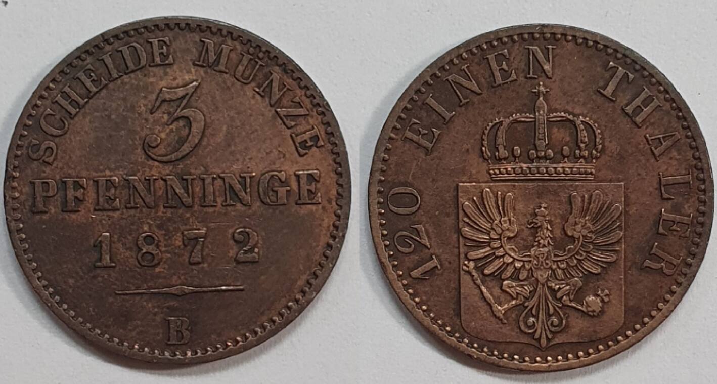 Altdeutschland 3 Pfennig 1872 B Brandenburg Preußen VF MA Shops