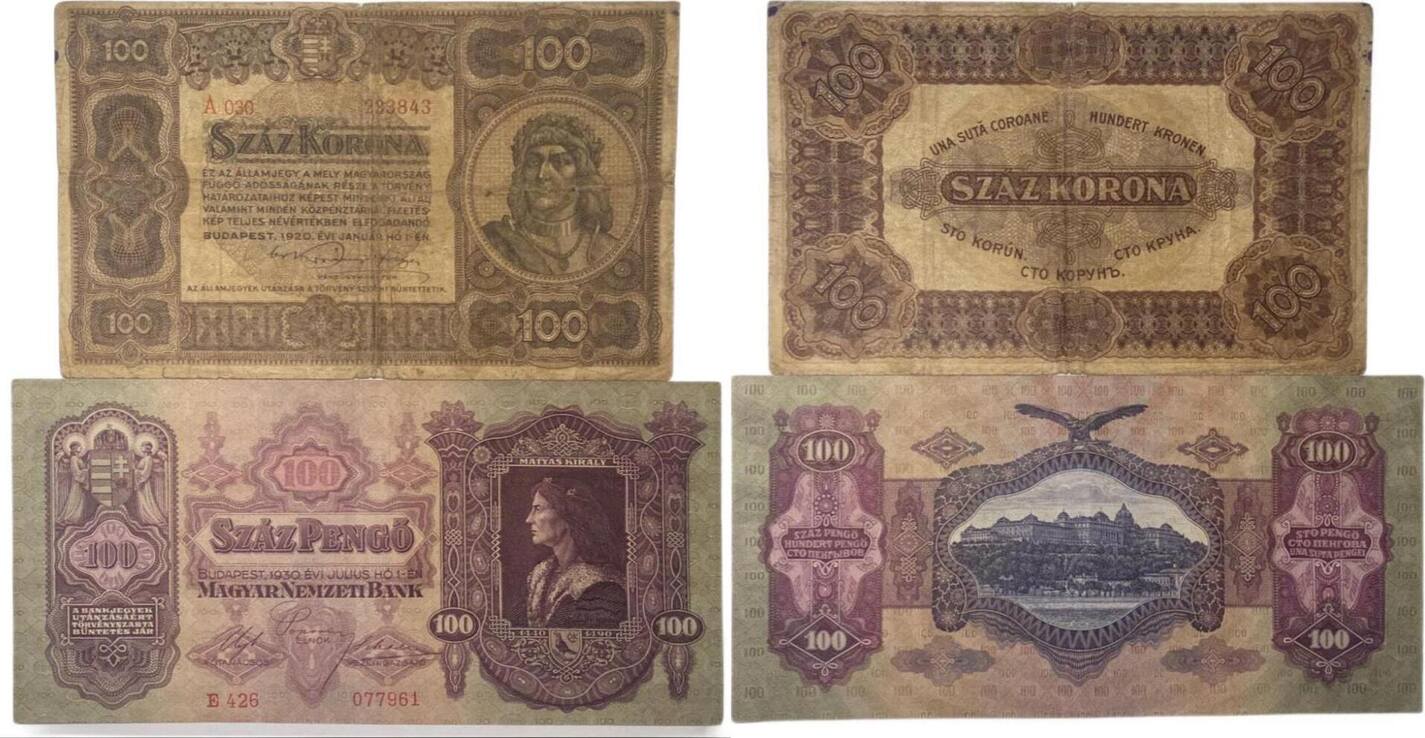 Ungarn 100 Pengö 100 Kronen 1930 1920 Banknoten 2 Stück Lot EF IV MA