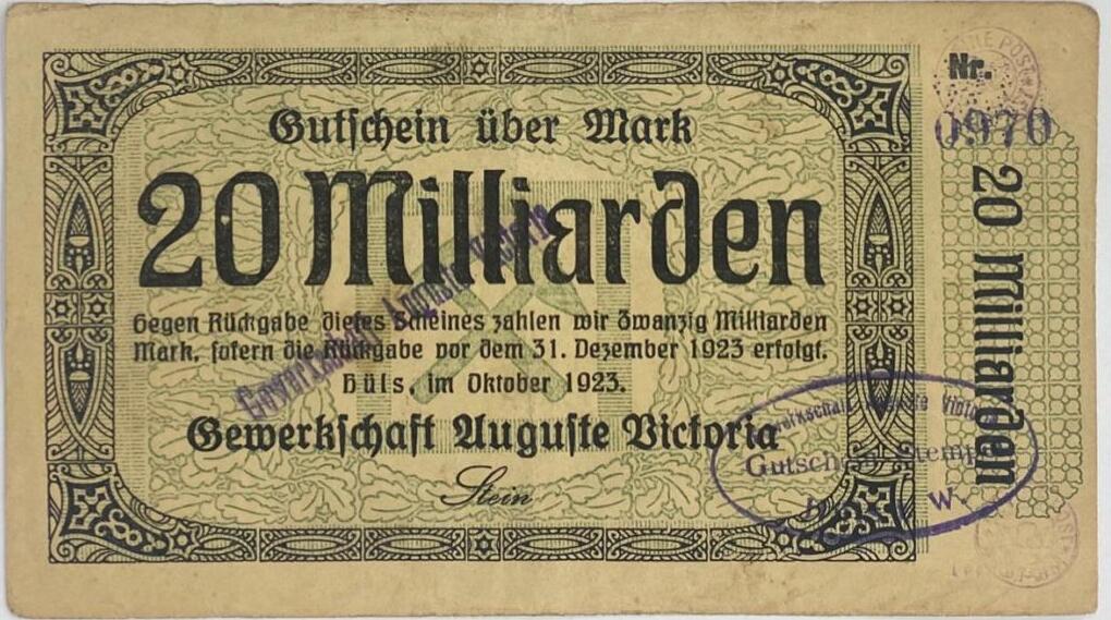 Deutschland Deutsches Reich 20 Milliarden Mark 1923 Notgeld