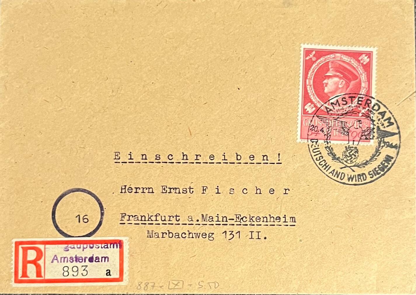 Drittes Reich Deutschland Briefumschlag Mit Briefmarke Amsterdam