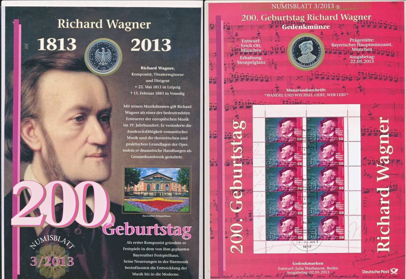 Deutschland BRD 10 Euro Gedenkmünze Numisblatt 3 2013 200 Geburtstag