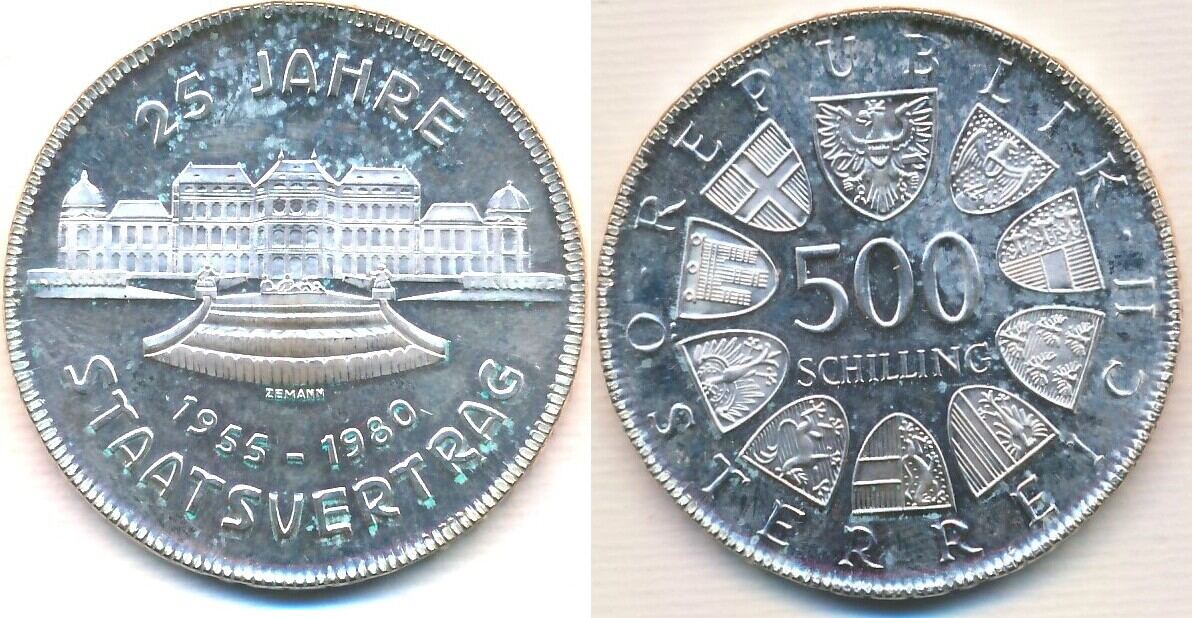 Österreich 500 Schilling 1980 25 Jahre Staatsvertrag EF MA Shops