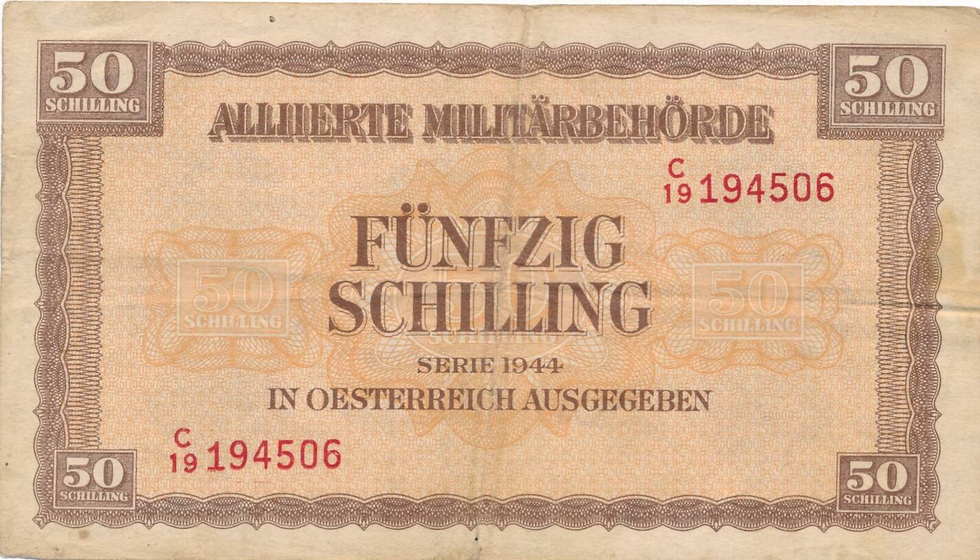 Österreich 50 Schilling 1944 Alliierte Militärbehörde VF Mittelknick