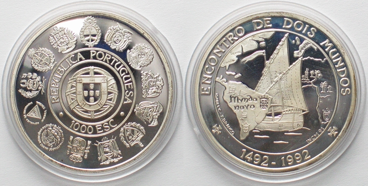 PORTUGAL 1000 Escudos 1992 Discovery IBERO AMERICA Silver Proof SCARCE