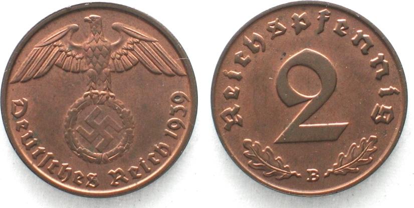 Deutschland Drittes Reich Germany THIRD REICH 2 Pfennig 1939 B Vienna