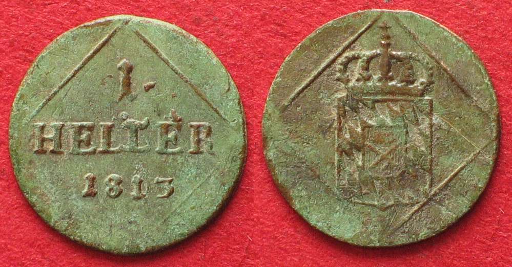 Bayern Germany BAVARIA 1 Heller 1813 MAXIMILIAN IV JOSEF Copper XF