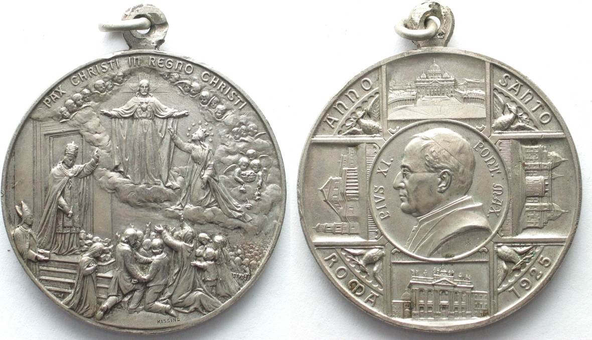 Vatikan Medaillen Pius Xi Silver Medal Holy Year By Kissing Mm