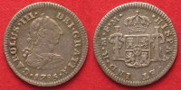 Mexiko MEXICO 1/2 Real 1785 FM FERNANDO VII silver aXF! # 83136