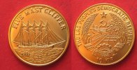 Laos LAOS 10 Kip 1988 Five mast clipper PRUSSIA gold plated steel UNC SCARCE! # 90584