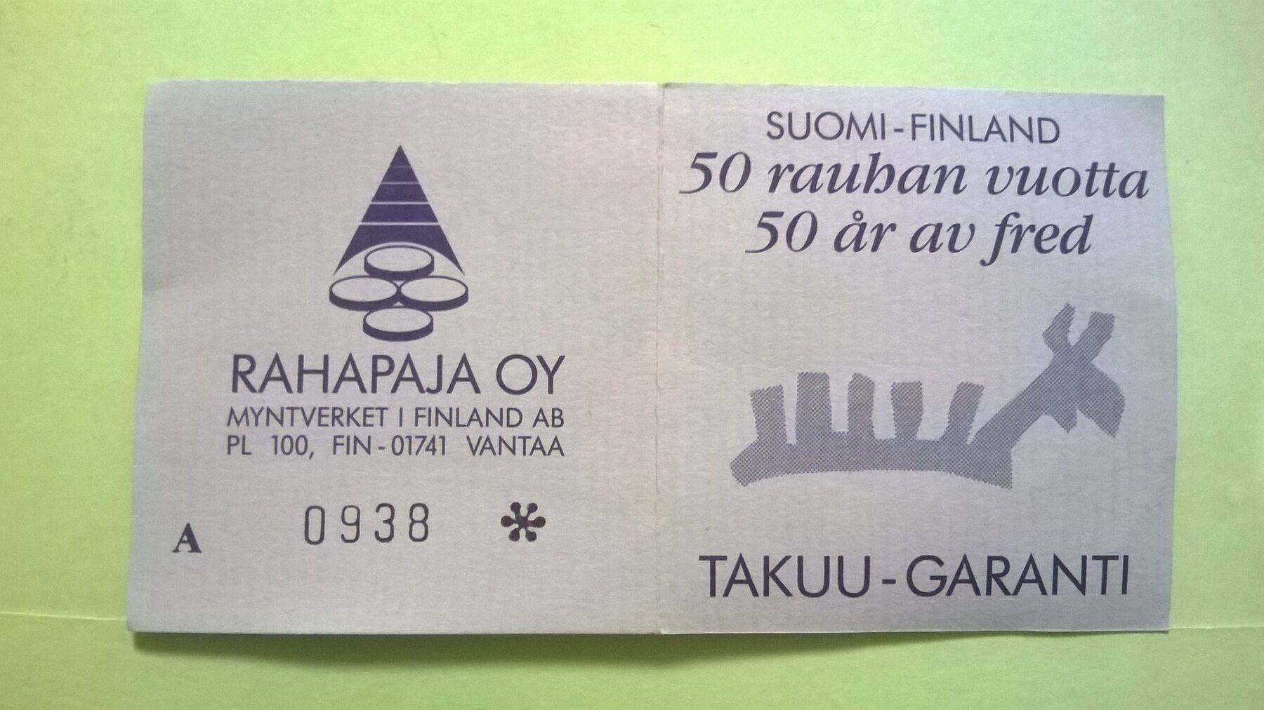 Finland 2000 Mk Markkaa 1995 Peace In 50 Years Biggest Finnish Gold