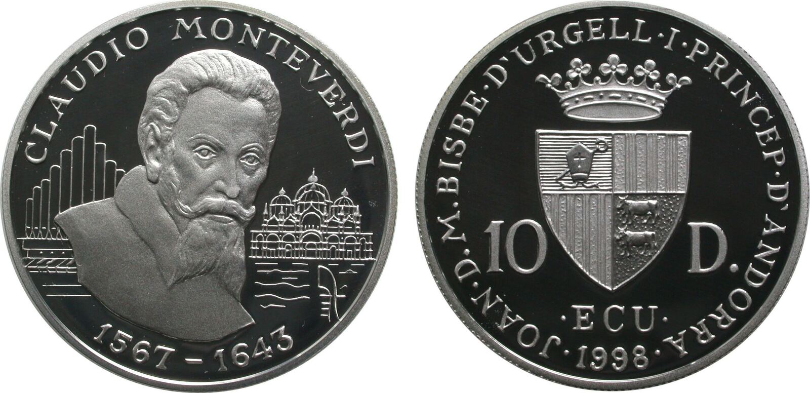 ANDORRA 10 Diners 1 Ecu 1998 Claudio Monteverdi Proof MA Shops