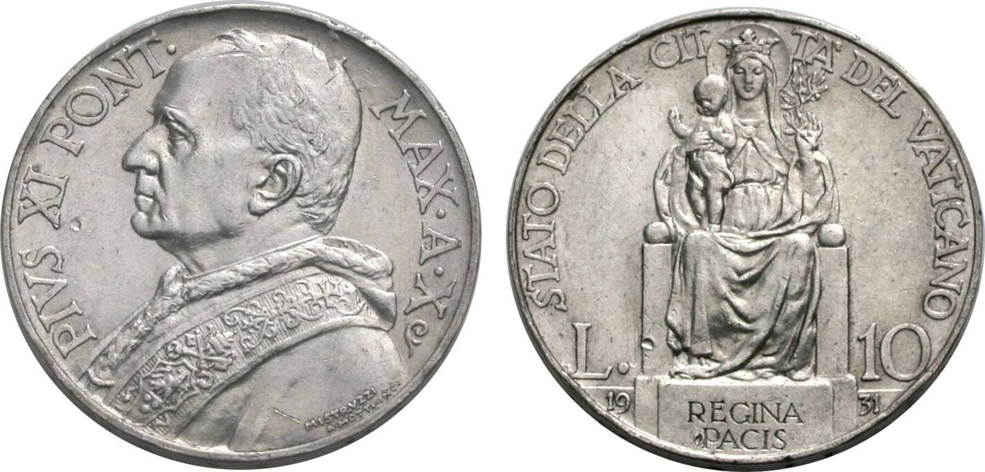 VATIKAN 10 Lire 1931 Pius XI RF VF EF MA Shops