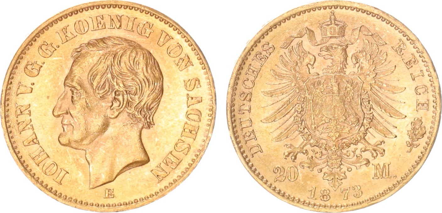 Sachsen 20 Mark 1873 König Johann 1854 1873 UNC MA Shops