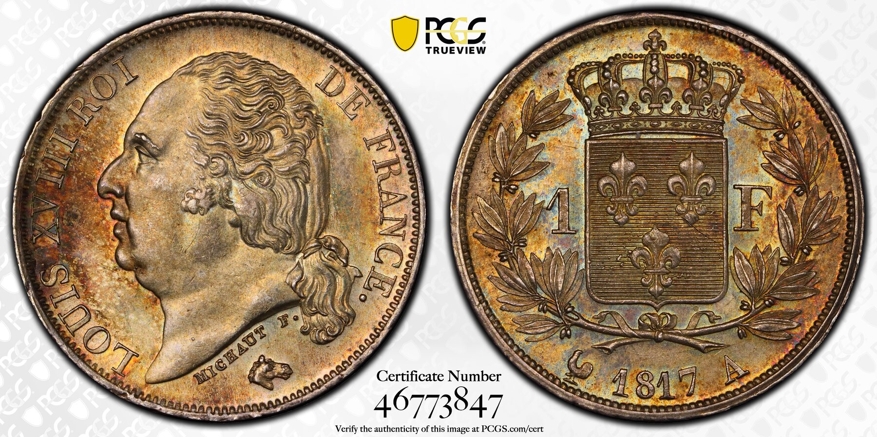 FRANCE Louis XVIII 1 Franc 1817 A PCGS MS 64 MA Shops