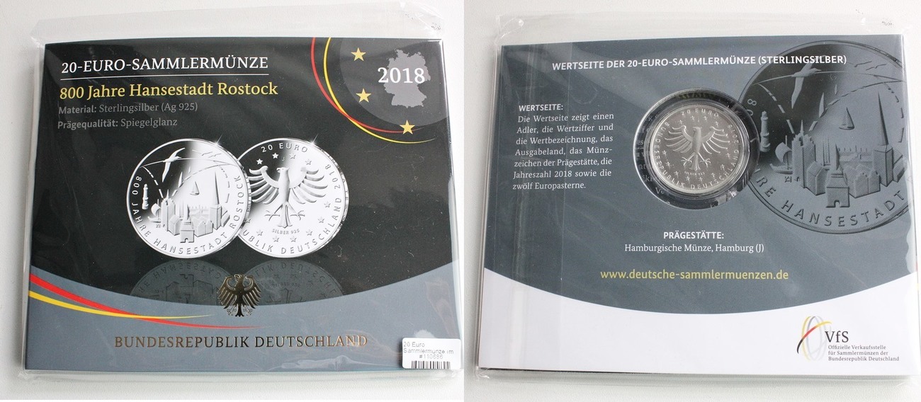 Deutschland BRD Germany 20 Euro 2018 J 800 Jahre Hansestadt Rostock