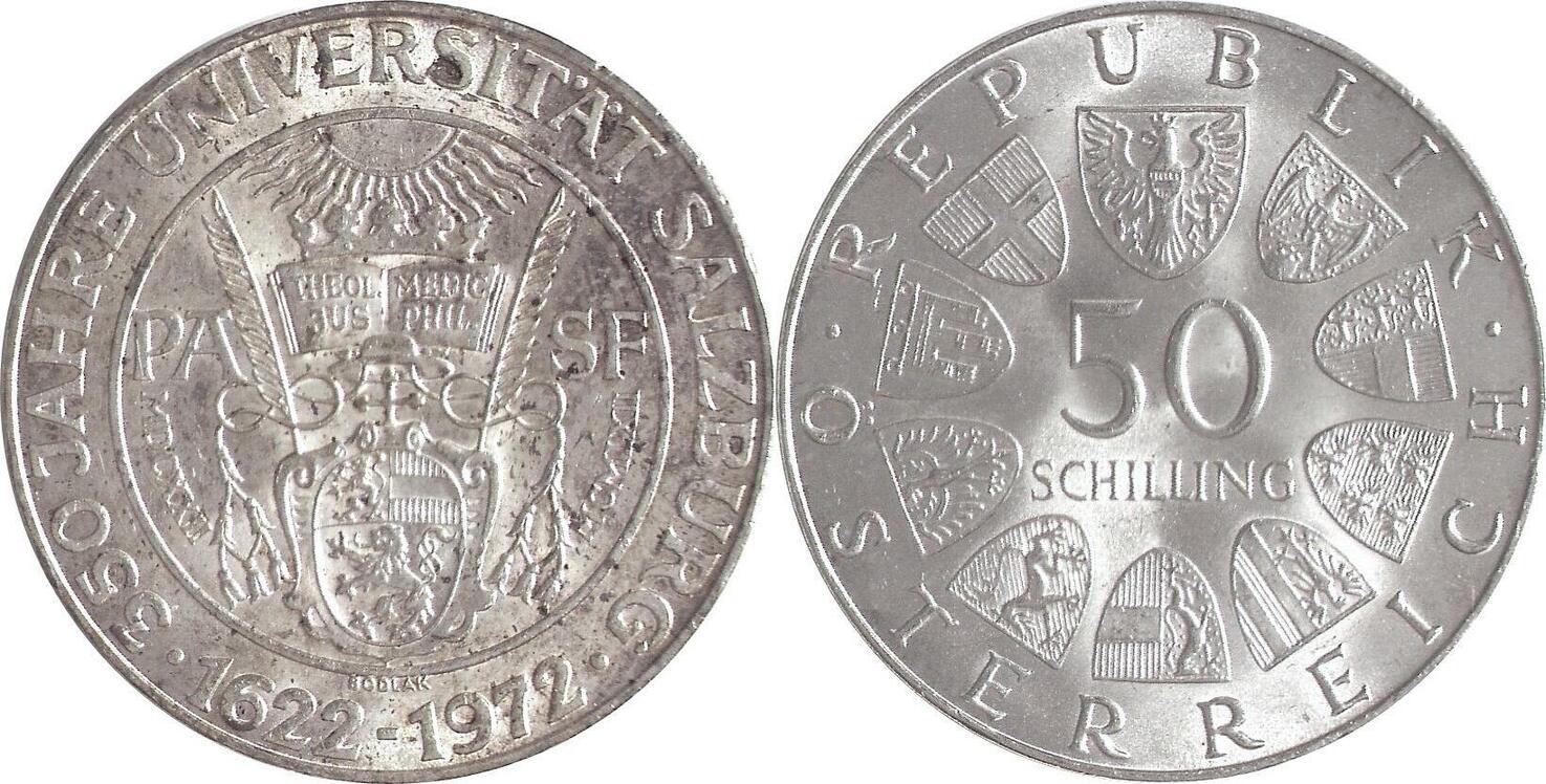 Österreich 50 Schilling 1972 350 Jahre Universität Salzburg VF EF MA