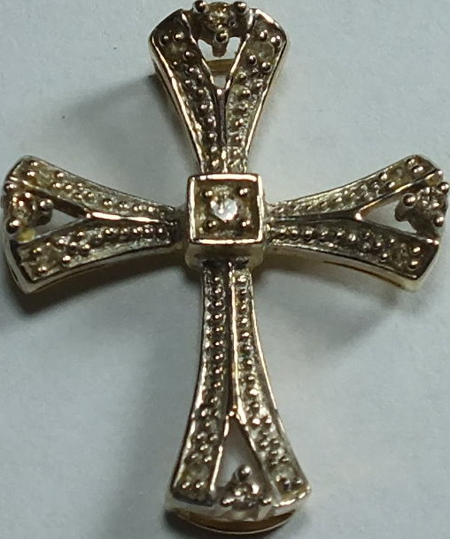 Kreuz anhänger mit diamanten in 585 gelb gold leichte gebrauchspuren