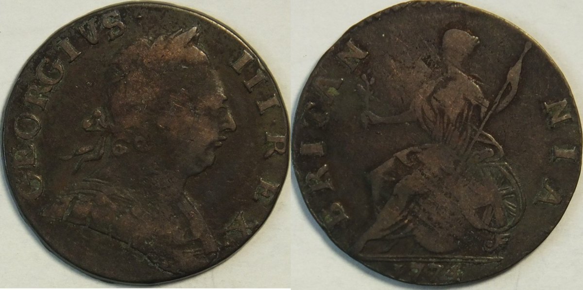 Großbritannien 1 2 Penny 1774 Georg III 1760 1820 F MA Shops